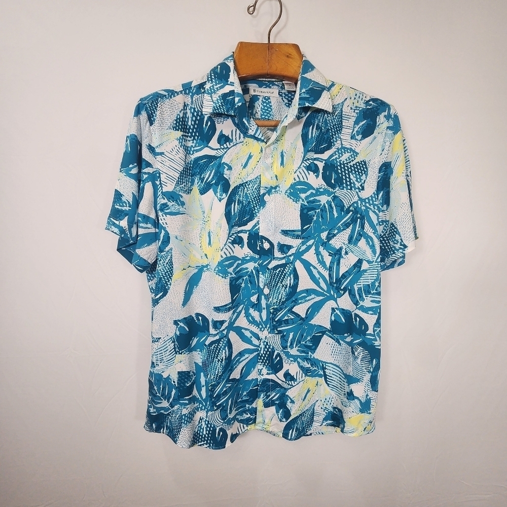Cubavera Blue and Yellow Casual Button Down Shirt